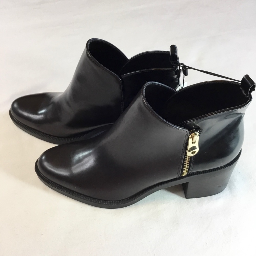 Zara Brown & Black Booties, Gold Zippers, Size 41, Almond Toe